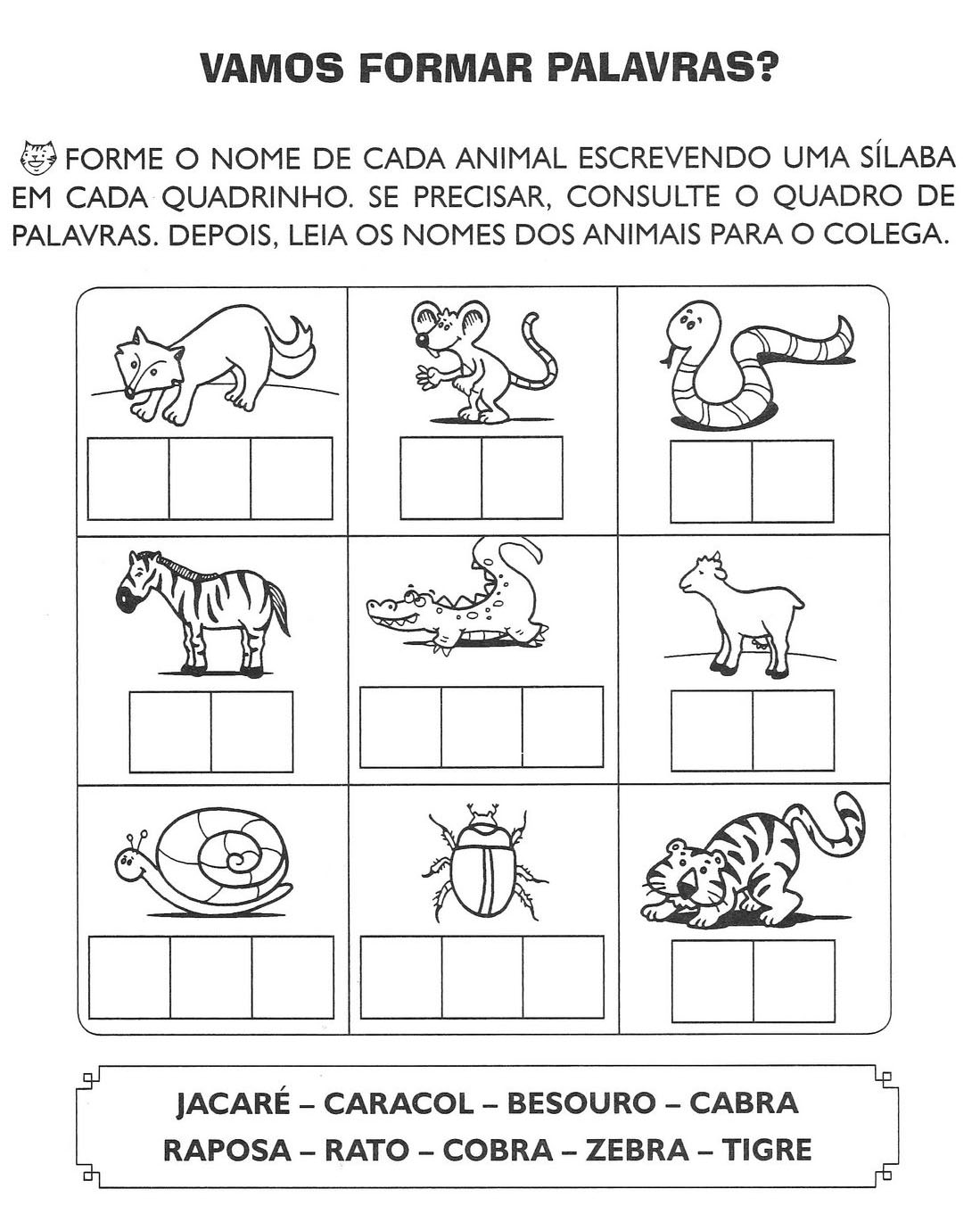 www.ensinar-aprender.blogspot.comditado silábico horizontal com nomes de animais