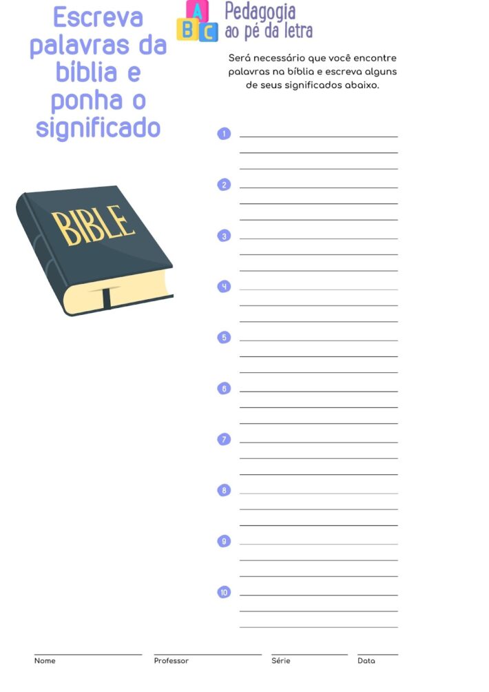 Escreva palavras da bíbilia e ponha o significado
