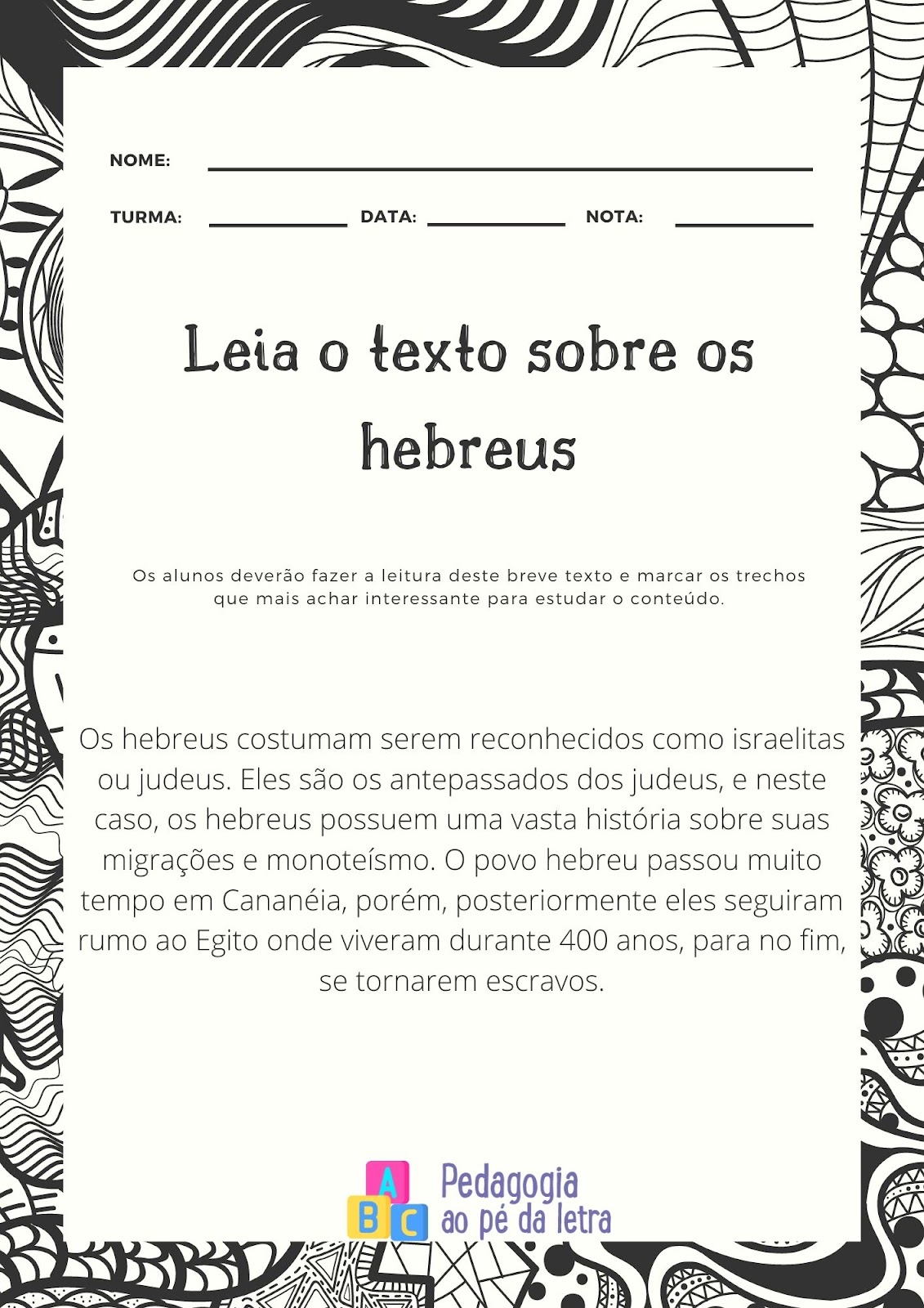 Tarefas Sobre Os Hebreus Para Imprimir No Ensino Fundamental