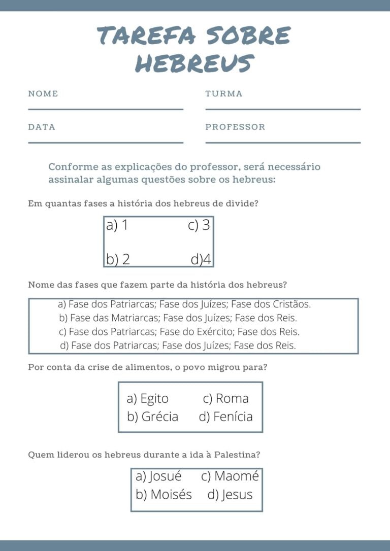 5 Tarefas Sobre Os Hebreus Para Imprimir No Ensino Fundamental